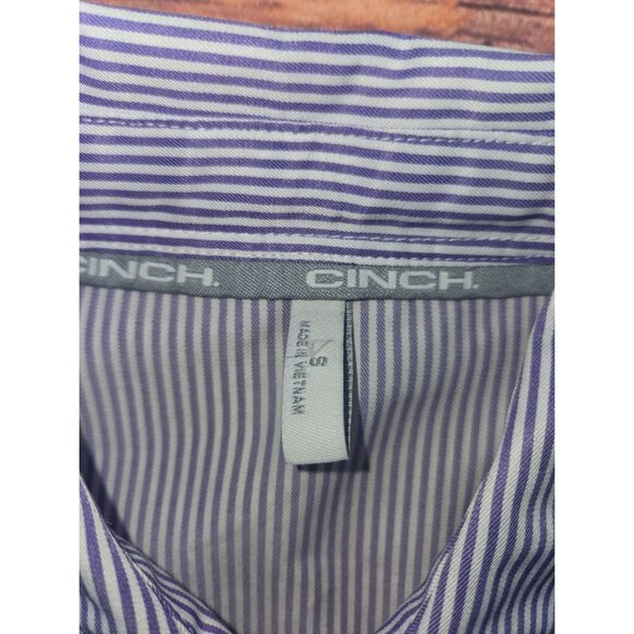 Cinch Womens Striped Button-Up Shirt Small Purple/White Long Sleeve - Picture 5 of 8